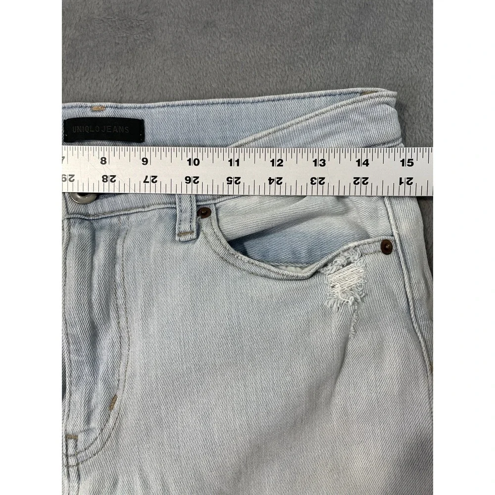 Uniqlo Jeans Womens 27 Blue Light Wash High Rise Straight Distressed Baggy - Picture 3 of 10
